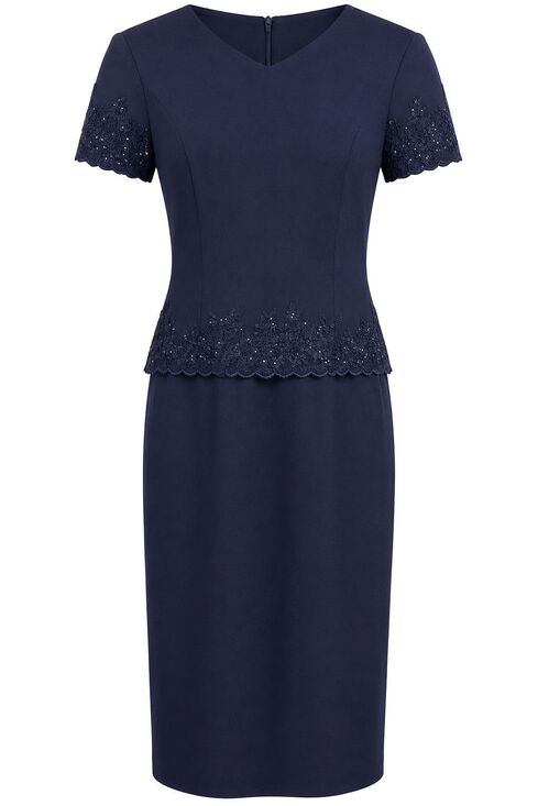 Donna Morgan Dresses & Skirts - Donna Morgan Navy Blue Formal Dress Size 6 Embellished Peplum Trim Shoulder Pads